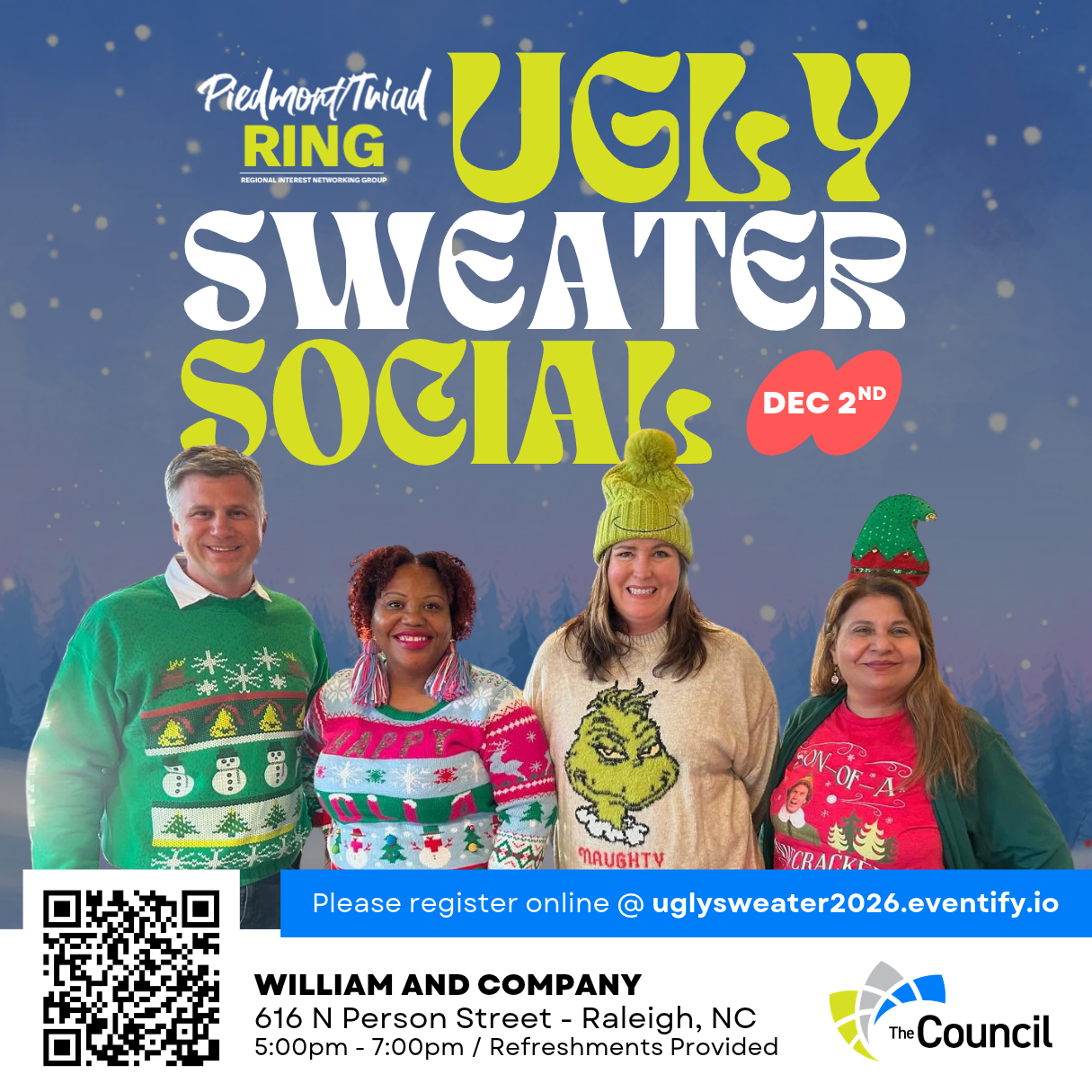 Piedmont-Triad RING 2026 Holiday Social Flyer