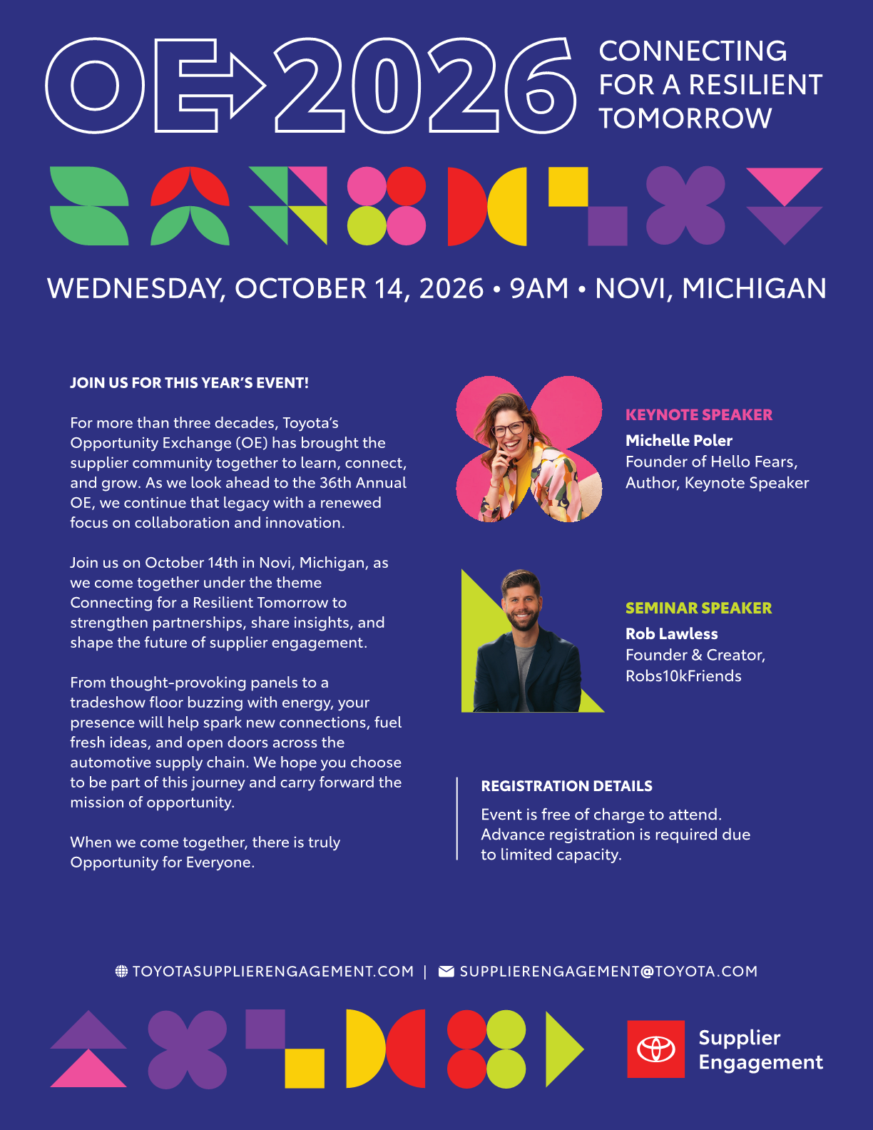 Toyota Opportunity Exchange 2026: Connecting for a Resilient Tomorrow, October 14 in Novi, Michigan. Event details are provided below.